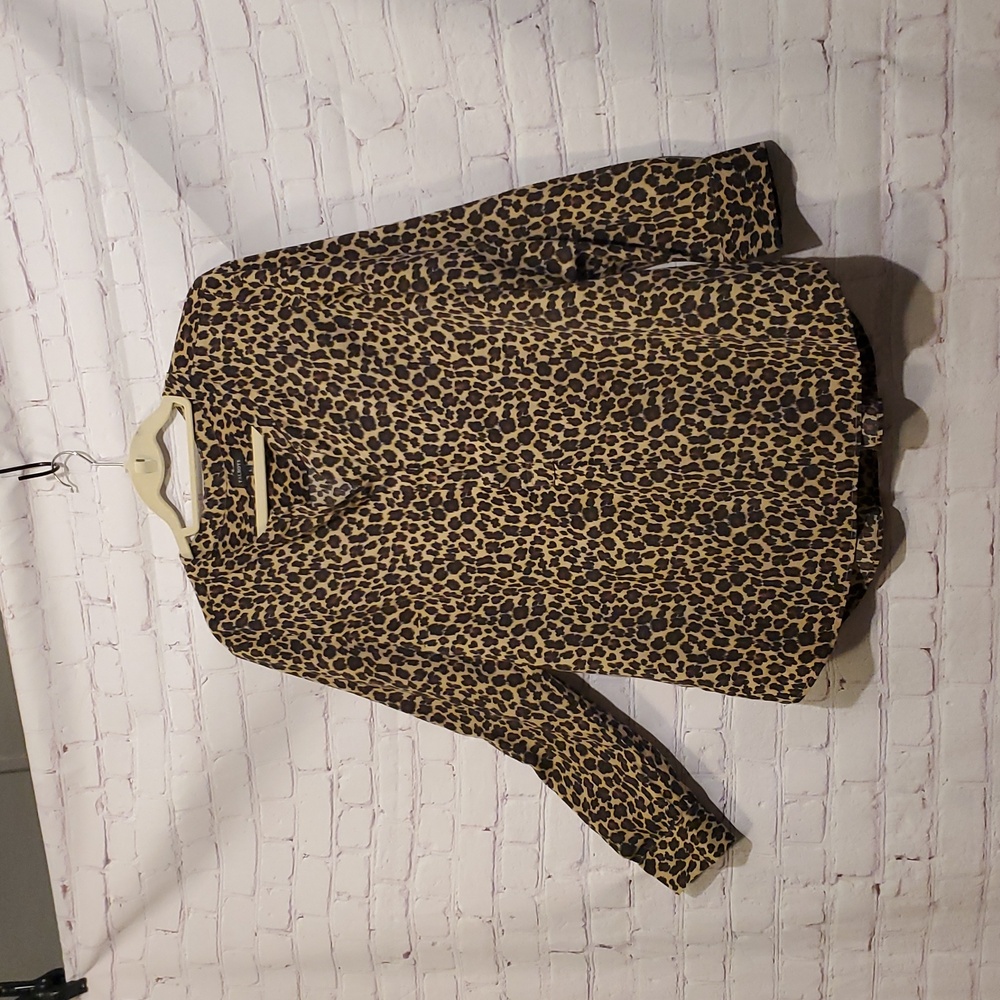 Talbots Long Sleeve Leopard Print Popover Blouse  Animal Print
